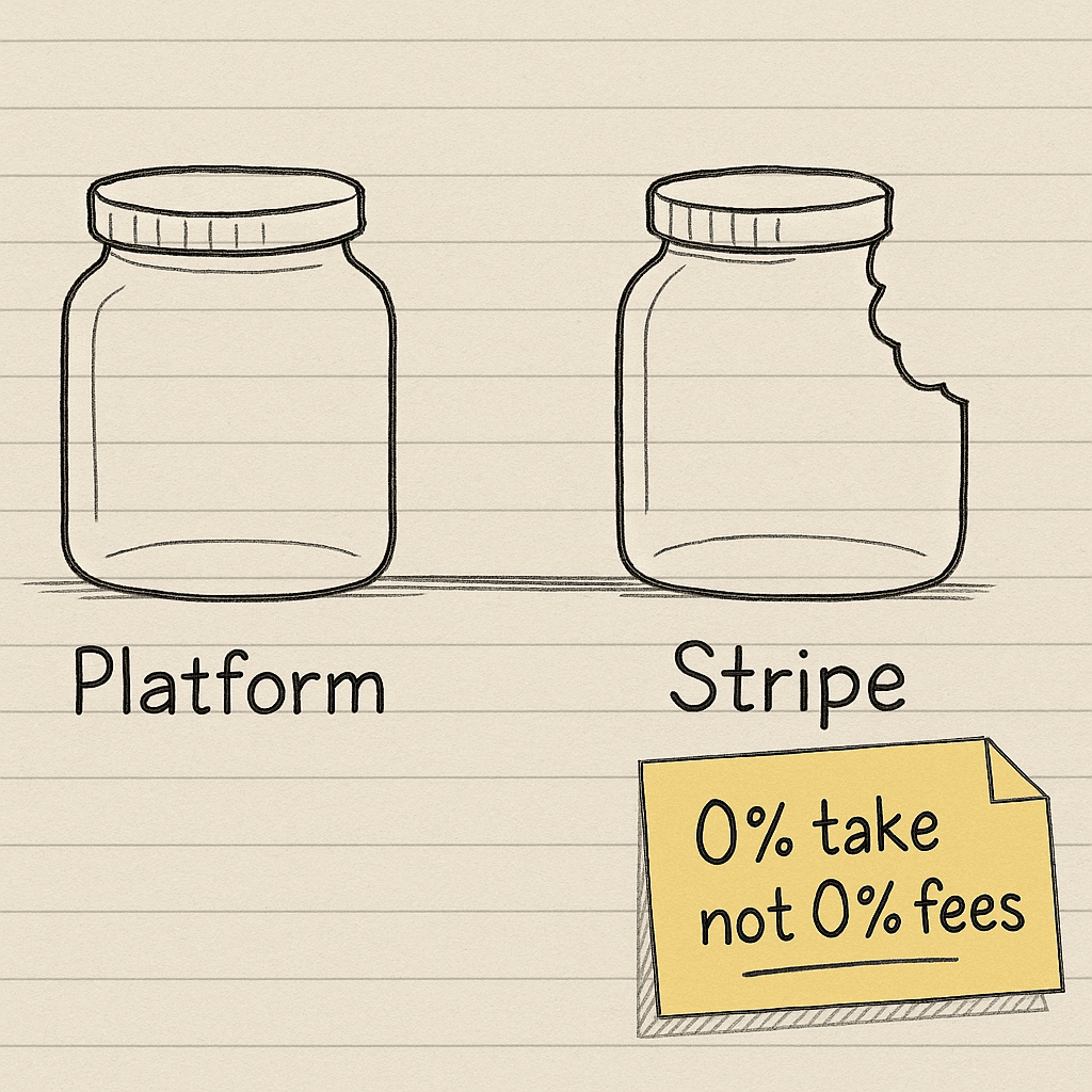 Handsketch of two jars, platform at zero and Stripe taking a bite
