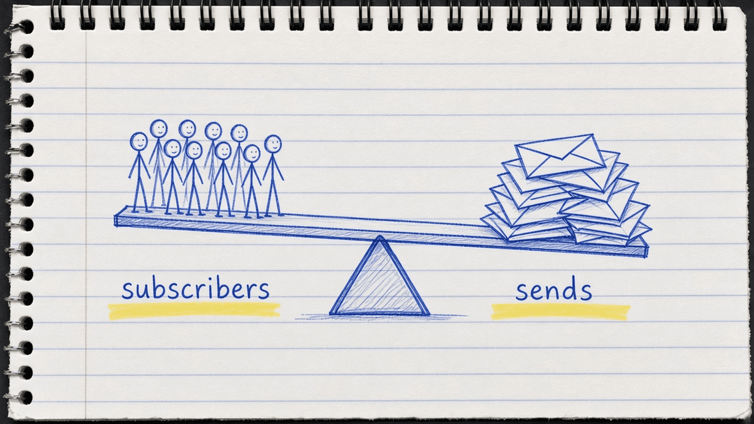 Sketch of a seesaw with subscribers on one side and sends on the other